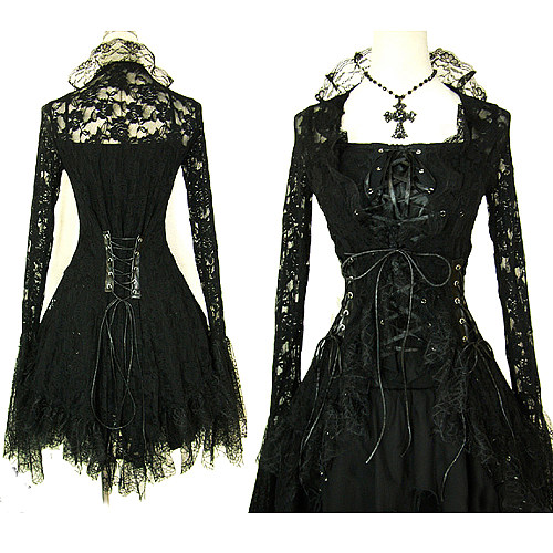 Gothic Lace-Up Short Cosplay Dress in Black Cotton [CK992]