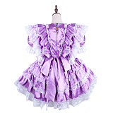 Lavender Satin Ruffled Sissy Maid Dress with Lockable Design [G1570]