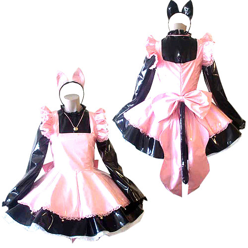 Cardcaptor Sakura Cat Ear PVC Cosplay Sissy Maid Dress in Pink and Black [CK944]