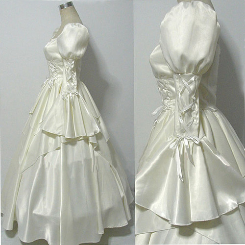 Rozen Maiden White Satin Gothic Lolita Doll Dress with Puff Sleeves [CK833]