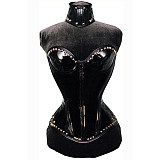 Black Heavy PVC Sissy Maid Corset Top with Studded Trim [CK1183]