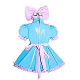 Fondcosplay Lockable Sissy Maid Blue Pink Thin PVC Dress with Integrated Panty [G3967]