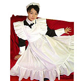 Long Black and White Cotton Lockable Sissy Maid Dress with Frilled Apron [CK1238]