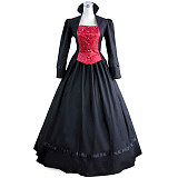 Gothic Victorian Gown with Red Brocade Corset and Black Cotton Skirt [CK1362]