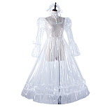 fondcosplay Clear PVC Lockable Long Transparent Sissy Gown with Frills and headpiece [G2210]
