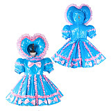 fondcosplay Blue and Pink Thin PVC Lockable Sissy Baby Maid Dress with Hood Heart Bonnet [G2285]