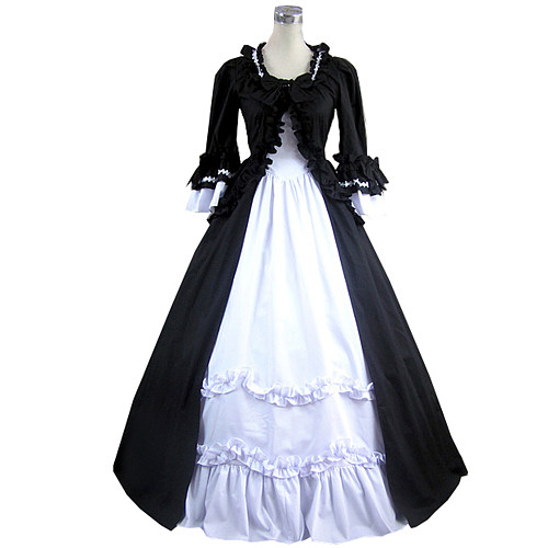 Gothic Lolita Victorian Maid Dress in Black & White Cotton [CK1360]