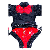 Fondcosplay Black & Red Heavy PVC Lockable Sissy Maid Dress with Heart Hood – Crossdressing Outfit [G3741]