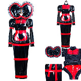 Fondcosplay Black & Red Heavy PVC Lockable Sissy Maid Dress with Heart Hood – Crossdressing Outfit [G3741]