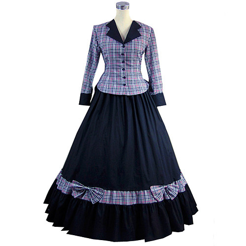 Victorian Plaid Cotton Travel Cosplay Dress – Historical Daily Costume [CK1367]