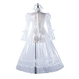 fondcosplay Clear PVC Lockable Long Transparent Sissy Gown with Frills and headpiece [G2210]
