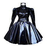 Heavy PVC High-Neck Glossy Sissy Maid Dress – Red / White / Black / Pink [G278]
