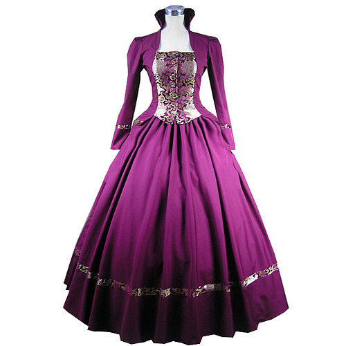 Victorian Court Cosplay Dress in Purple Cotton with Embroidered Bodice [CK1361]