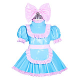 Fondcosplay Lockable Sissy Maid Blue Pink Thin PVC Dress with Integrated Panty [G3967]