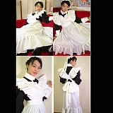 Long Black and White Cotton Lockable Sissy Maid Dress with Frilled Apron [CK1238]