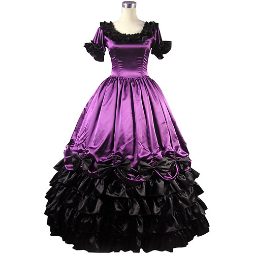 Victorian Purple & Black Satin Gothic Lolita Dress – Transformation Cosplay Gown [CK1391]