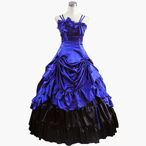 Rococo Royal Blue & Black Satin Corset Top and Skirt Set – Layered Fantasy Ball Gown [CK1380]