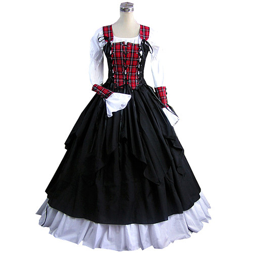Medieval Red Plaid Cotton Corset Top & Skirt Cosplay Set – Renaissance Village Look [CK1371]