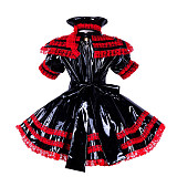 Black and Red Heavy PVC Lockable Sissy Dress with Sailor Collar and Lace Trim [G1744]