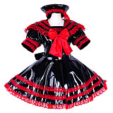 Black and Red Heavy PVC Lockable Sissy Dress with Sailor Collar and Lace Trim [G1744]
