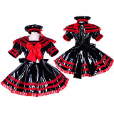 Black and Red Heavy PVC Lockable Sissy Dress with Sailor Collar and Lace Trim [G1744]