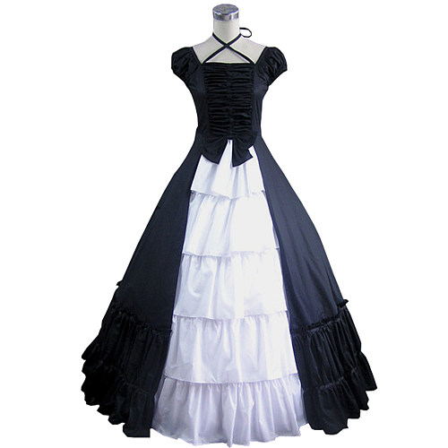 Victorian Black & White Cotton Gothic Lolita Dress – Transformation Cosplay [CK1393]