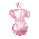 fondcosplay Clear Pink PVC Lockable Sissy Baby Romper with Frills and Matching headpiece [G3781]