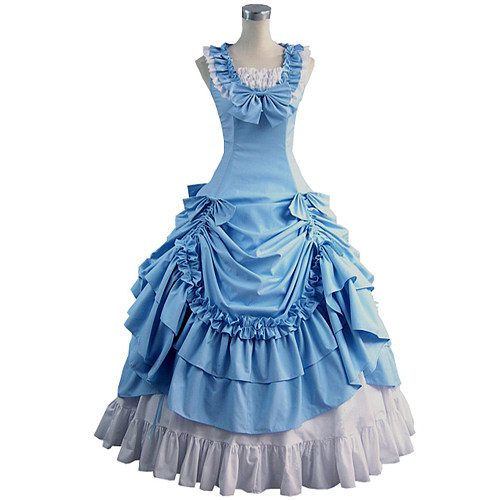 Victorian Light Blue and White Cotton Evening Gown Cosplay Dress [CK1413]