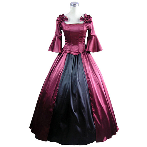 Victorian Wine Red & Black Satin Gothic Lolita Top and Skirt Set – Cosplay Outfit [CK1404]
