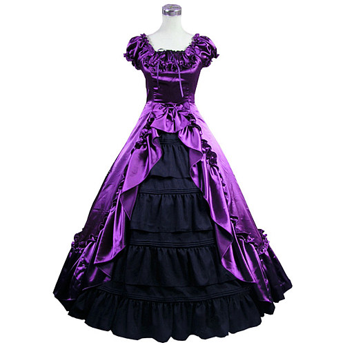 Victorian Purple and Black Satin Evening Gown Cosplay Dress [CK1412]
