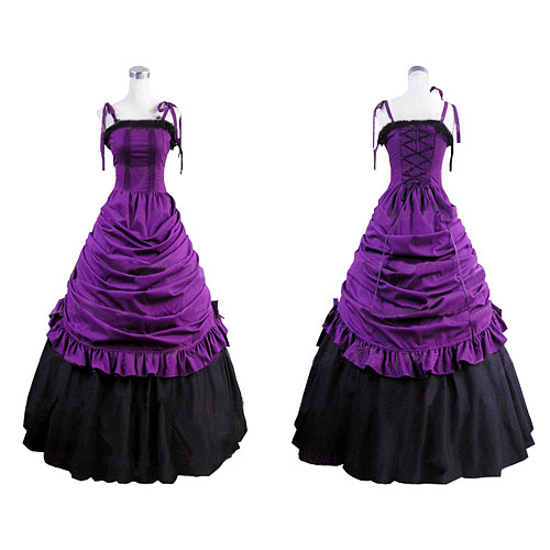 Victorian Purple & Black Cotton Gothic Lolita Corset Dress – Transformation Cosplay Gown [CK1406]