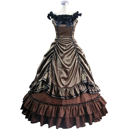 Victorian Brown Satin Gothic Evening Gown Cosplay Dress [CK1420]