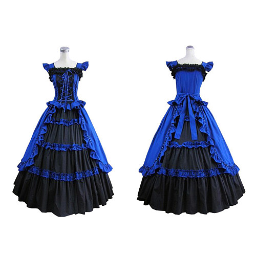 Victorian Blue and Black Cotton Lolita Cosplay Dress [CK1418]