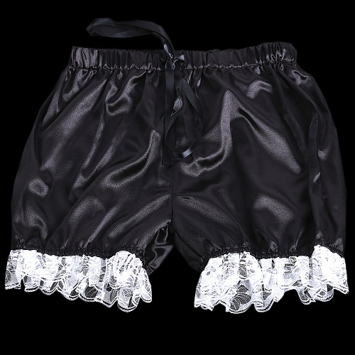 Black Satin Sissy Bloomers with White Lace Trim [G2060]