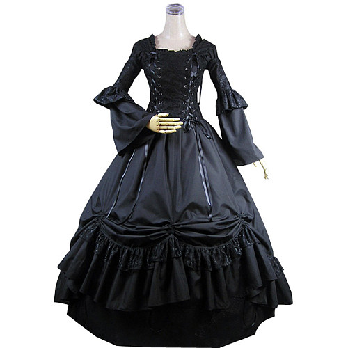 Handmade Black Cotton Victorian Gothic Evening Gown – Sissy Transformation Dress [CK1429]