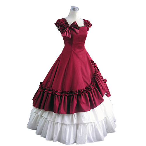 Handmade Wine Red and White Cotton Victorian Ruffle Evening Gown – Sissy Transformation Dress [CK1441]