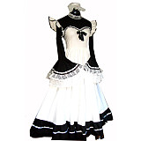 Black & White Cotton Sissy Maid Long Dress with Lace and Ruffles [G186]