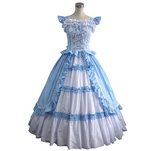 Victorian Light Blue and White Cotton Lolita Cosplay Dress [CK1419]