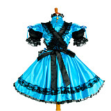 Blue & Black Satin Sissy Maid Dress – Lockable, Lace Trimmed Design [G1050]