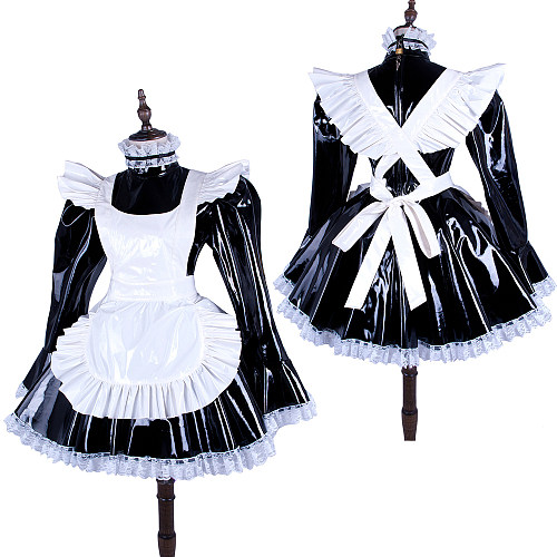 Black & White Heavy PVC Sissy Maid Dress – Lockable High-Gloss Fetish Design [G1486]