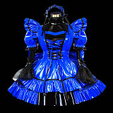 Electric Blue & Black Thin PVC Sissy Maid Dress – Lockable Design [G464]