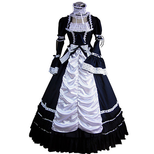 Handmade Black and White Cotton Victorian Maid Evening Gown – Sissy Transformation Dress [CK1427]