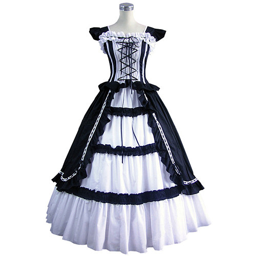 Victorian Black and White Cotton Corset Lolita Cosplay Dress [CK1417]