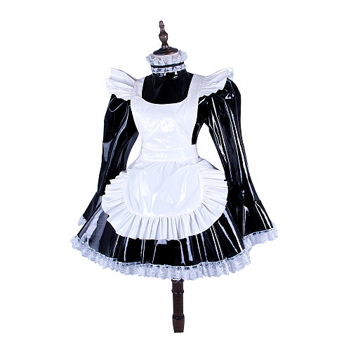 Black & White Heavy PVC Sissy Maid Dress – Lockable High-Gloss Fetish Design [G1486]