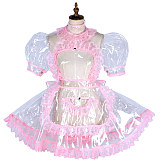 Clear PVC Lockable Sissy Maid Dress with Pink Lace – Transparent Design [G1800]