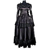 Black Satin Sissy Maid Dress Gown – Lockable Corset Design with Lace Layers [G012]