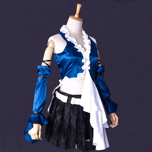 Yuna Cosplay Costume – Blue Satin and Black Lace Outfit from Final Fantasy [G014]