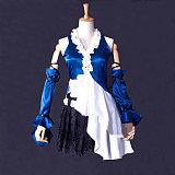 Yuna Cosplay Costume – Blue Satin and Black Lace Outfit from Final Fantasy [G014]