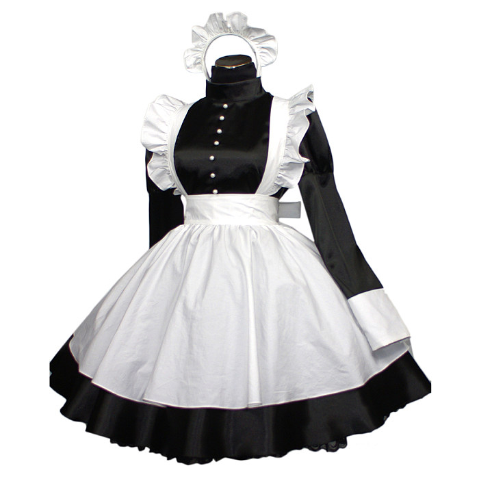Classic Black & White Satin Lockable Sissy Maid Dress