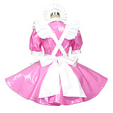Pink & White Thin PVC Sissy Maid Dress – Lockable Frilly Gloss Finish [G395]